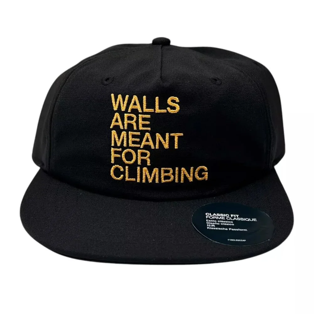 THE NORTH FACE 5 Panel Recycled Hat Black/Gold Embroidered Text Adjustable Snapb